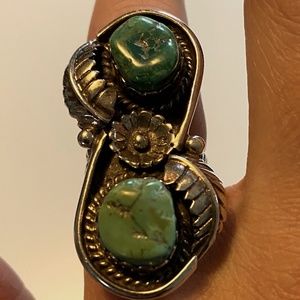 Double turquoise silver ring